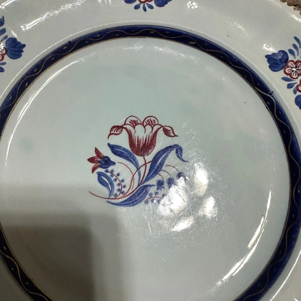 Adams Calyx Ware 2609 Hand Painted Dinner Plate England Floral Cobalt Gold 10